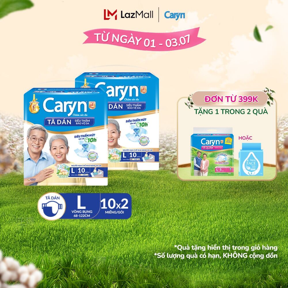 Combo 2 tã dán người lớn caryn siêu thấm dành cho người hạn chế khả năng đi lại size l10
