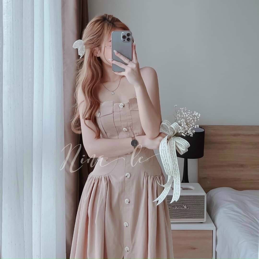 Đầm 2Dây  Xếp Ly Hông  Cao Cấp