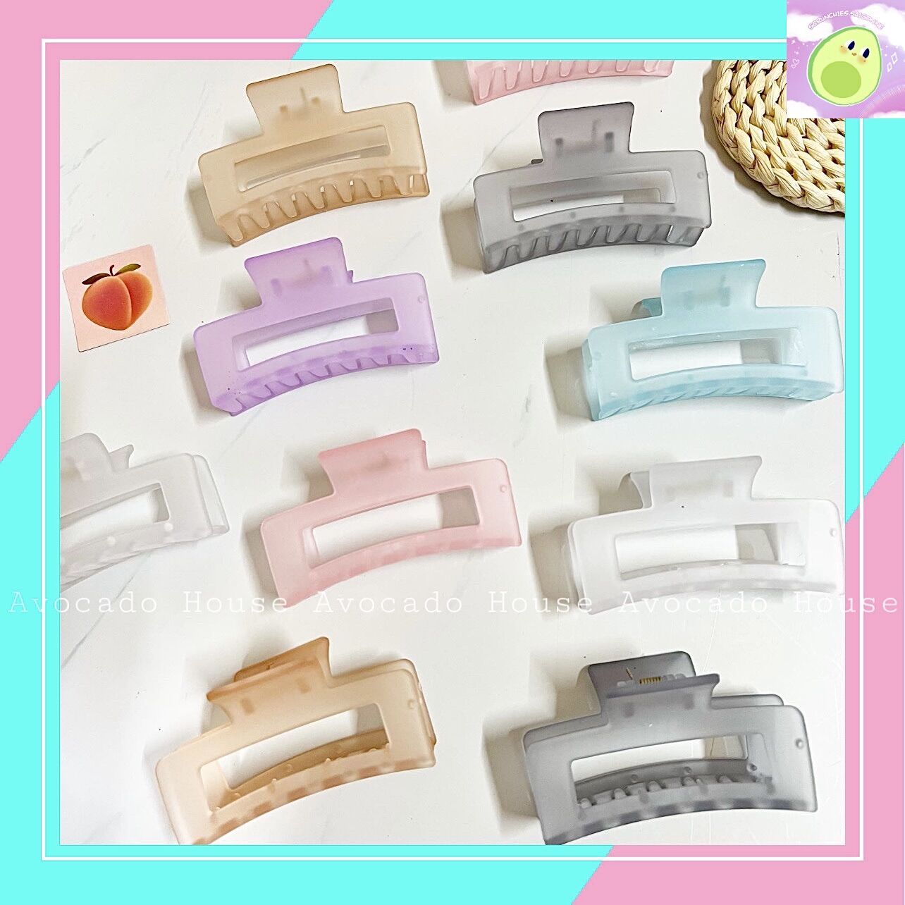 Kẹp tóc càng cua nhựa mờ hình chữ nhật tông màu pastel
