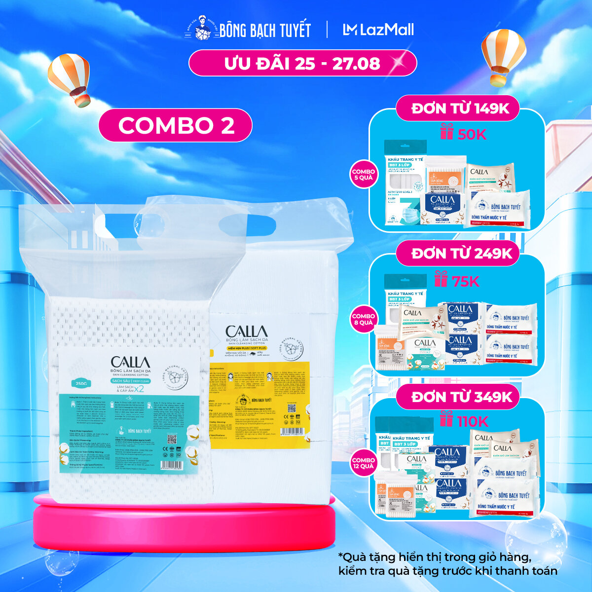 Combo 2 bịch Bông tẩy trang làm sạch da Bông Bạch Tuyết Calla Sạch Sâu và Mềm Mịn