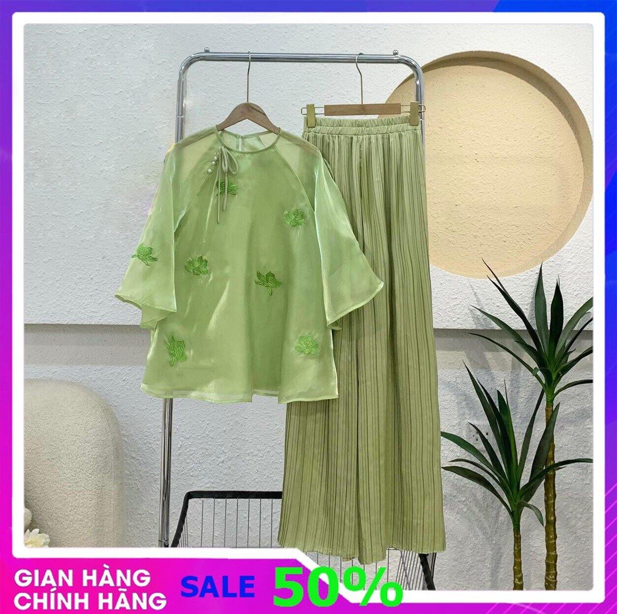Pháp Phuc đồ lam Đi Chùa Thêu hoa sen quần rập ly cao cấp -Quần Áo đi Lễ chùa- Bộ Đi Lễ Chùa Thiết kế
