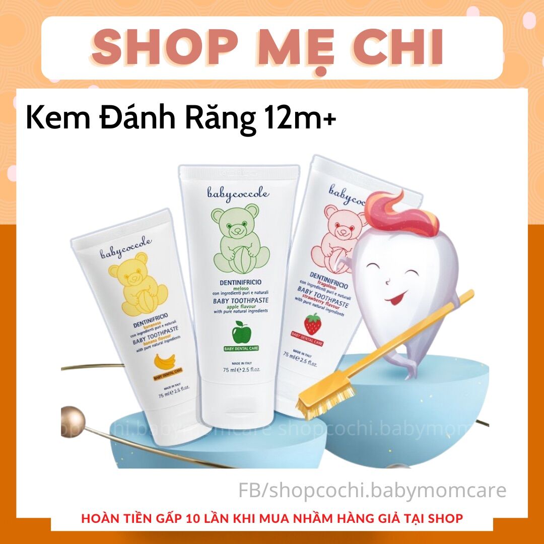 Kem đánh răng cho bé Babycoccole 12M+ trẻ em nuốt được 75ml hương dâu / táo / chuối