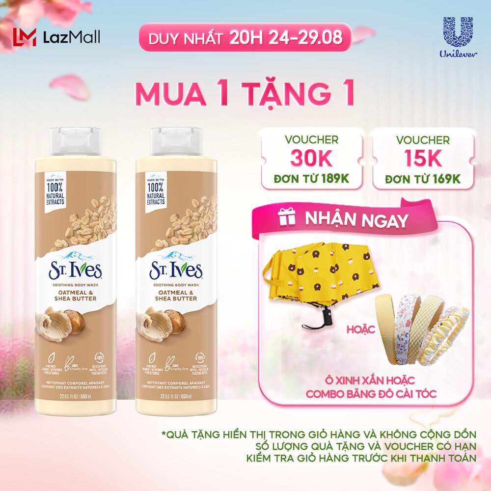 Combo 2 chai Sữa tắm dưỡng da St.Ives Yến mạch và bơ 650ml