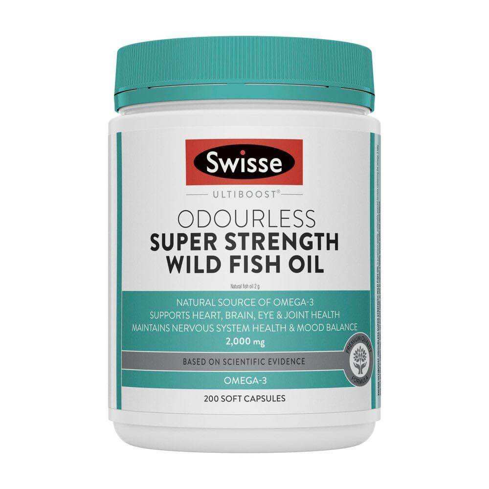 Viên Uống Dầu Cá Hàm Lượng Cao Không Mùi - Swisse Ultiboost Odourless High Strength Wild Fish Oil 2000mg - 200v