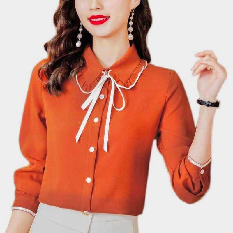Áo sơ mi công sở tay dài chất vải lụa mango sang chảnh