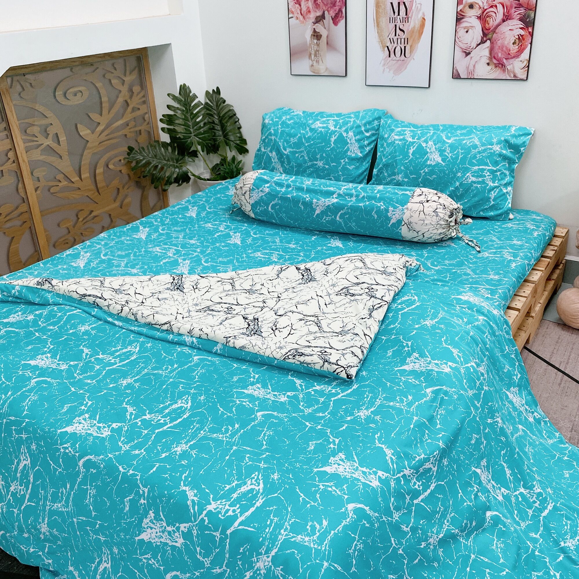 Bộ drap thun Hàn Quốc (4 món) mẫu vân đá