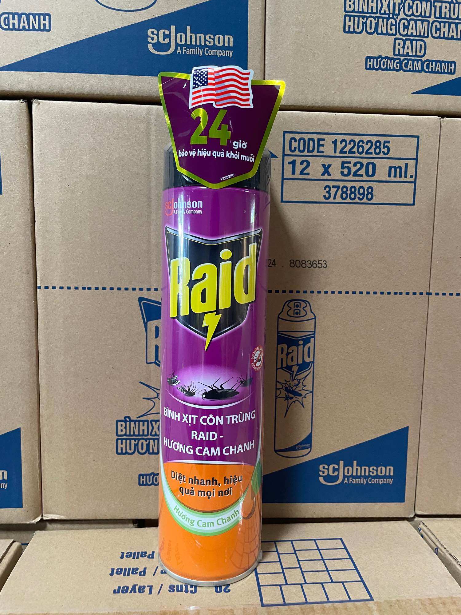 Xịt côn trùng Raid 520ml mẫu mới bảo vệ 24H