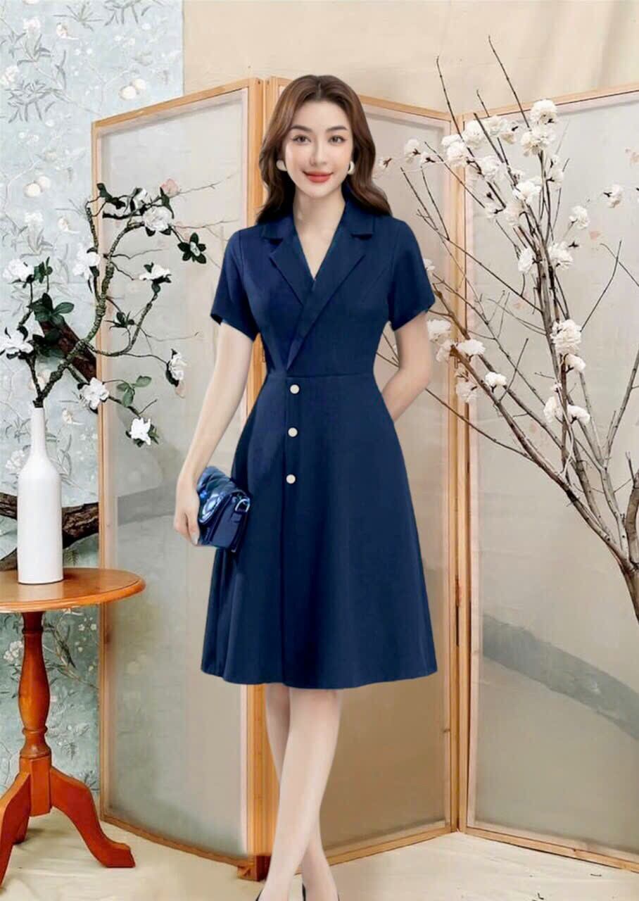 Đầm cổ vest công sở lịch sự, sang trọng