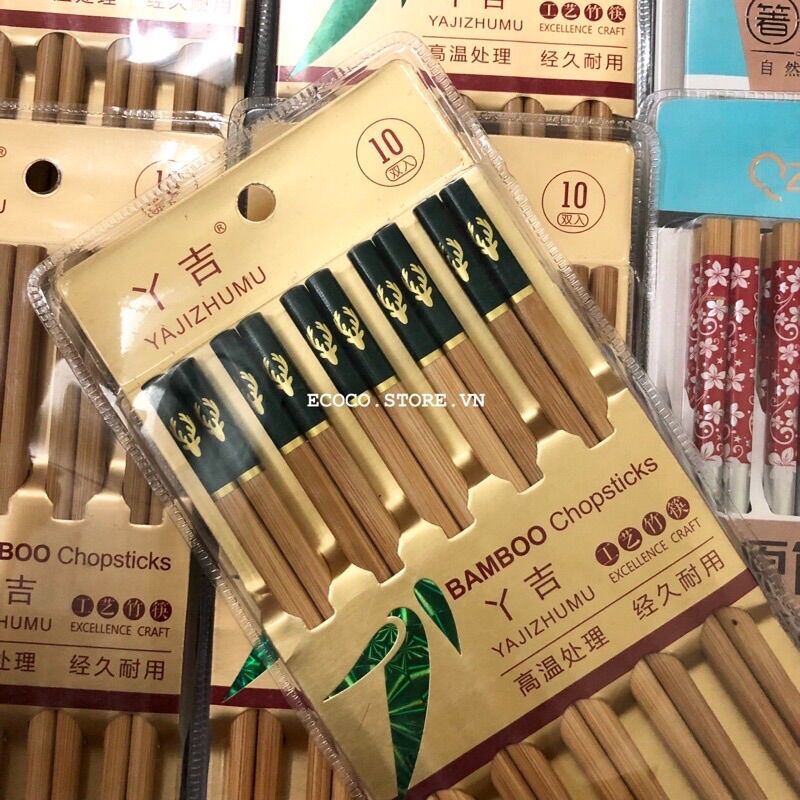 Vỉ 10 đôi đũa tre kháng khuẩn nhiều hoạ tiết