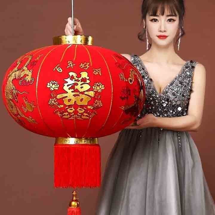 Đèn lồng đỏ size 60cm treo trang trí tết nhung