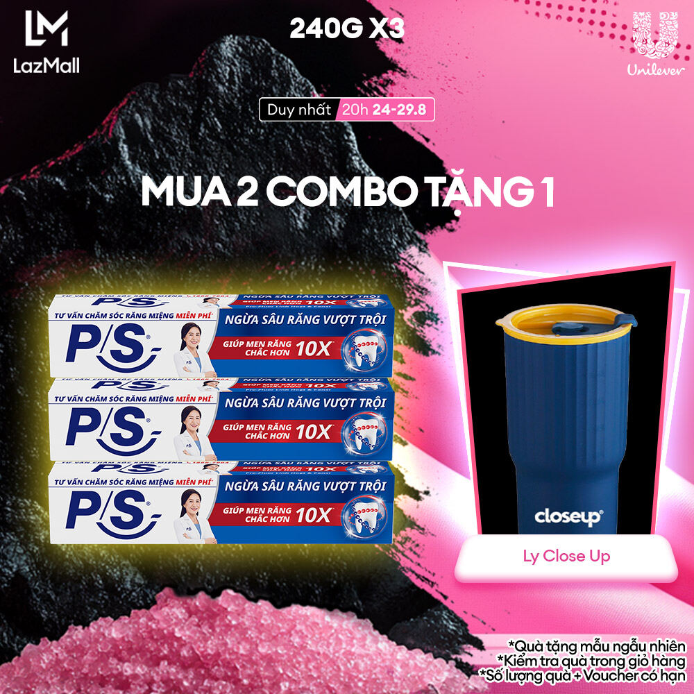 Bộ 3 Kem Đánh Răng P/S Ngừa Sâu Răng Vượt Trội 230G lấp đầy các lỗ sâu li ti giúp răng chắc khỏe hơn 10X (đổi bao bì)