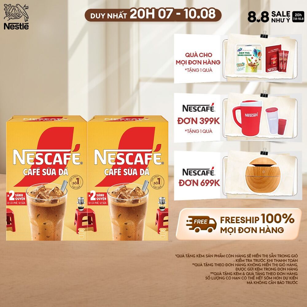 [FREESHIP TOÀN QUỐC] Combo 2 hộp Cà Phê Sữa NESCAFÉ Cà Phê Sữa Đá (Hộp 10 Gói x 24g)