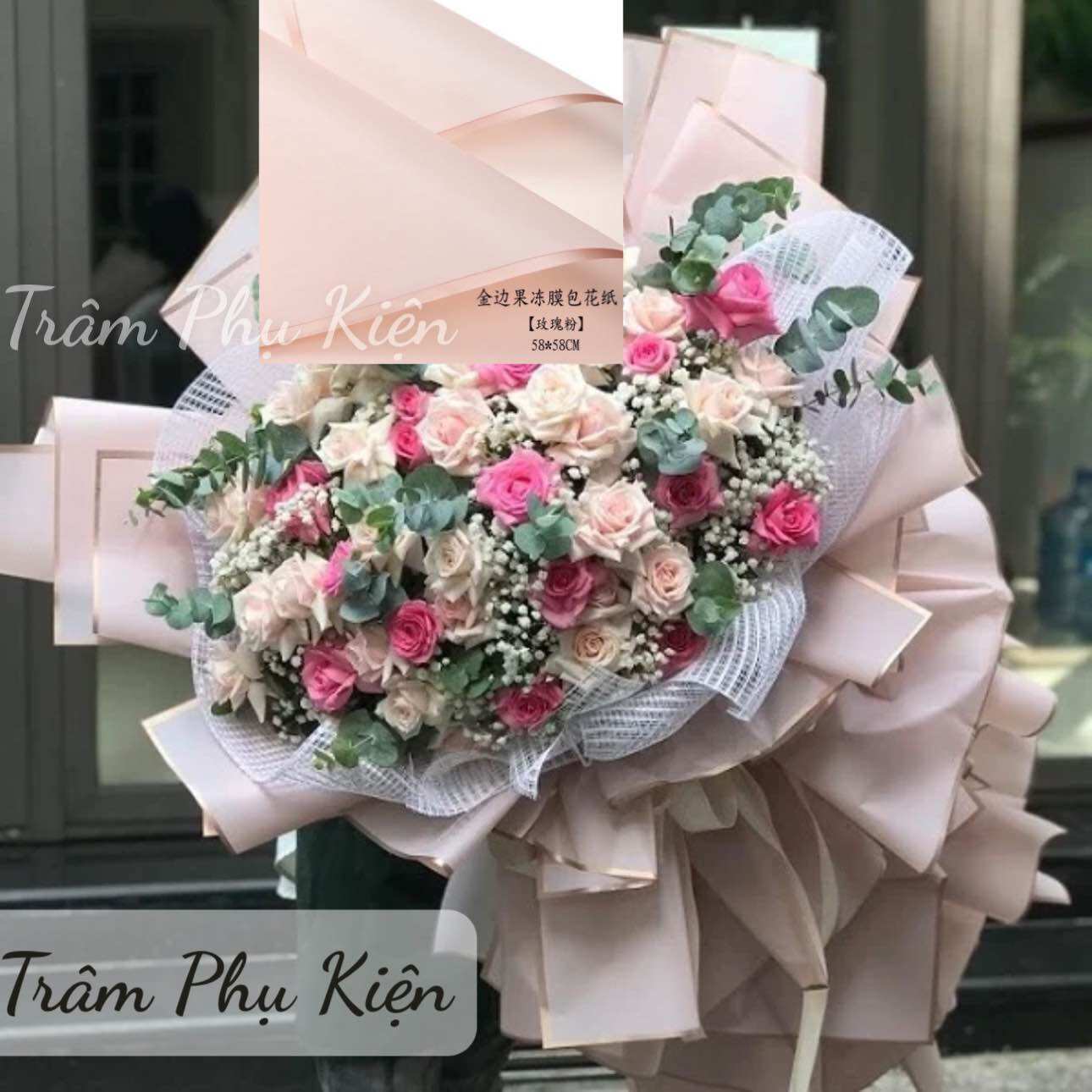 Giấy bóng mờ viền đồng bó hoa (Tập20 tờ)