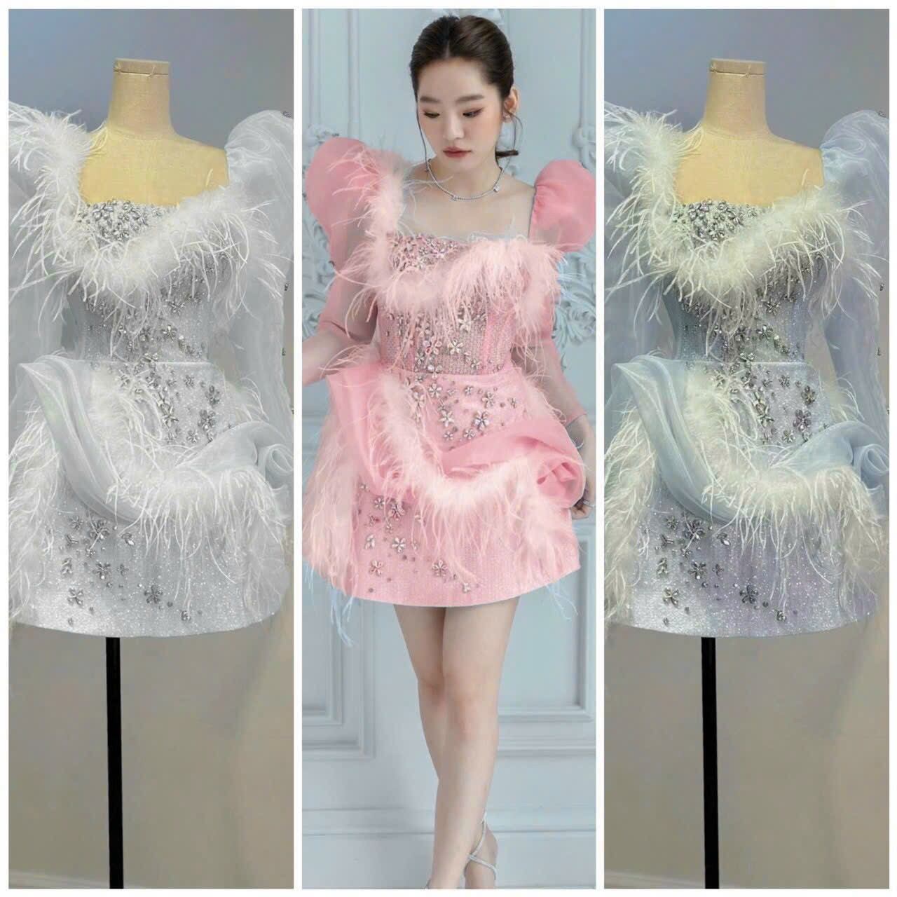 ĐẦM TAY PHỒNG LÔNG VŨ ĐÍNH ĐÁ