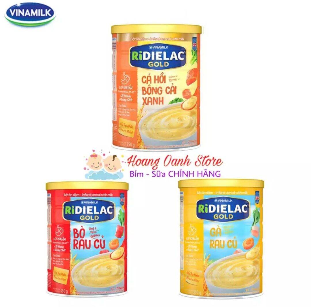 Bộ 3 Hộp Bột ăn dặm RiDielac Vinamilk Bò Rau Củ 350g + Gà Rau Củ 350G + Cá Hồi Bông Cải Xanh 350g (H