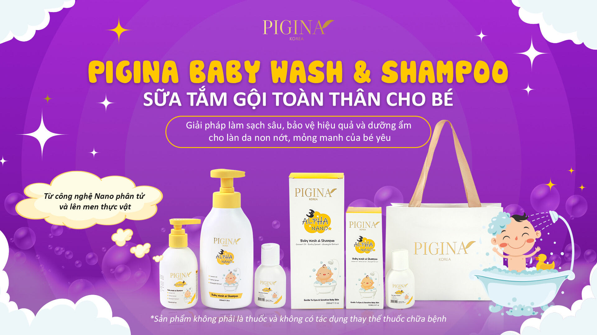 Sữa tắm gội toàn thân diu nhẹ cho bé Pigina Baby Wash & Shampoo _350ml