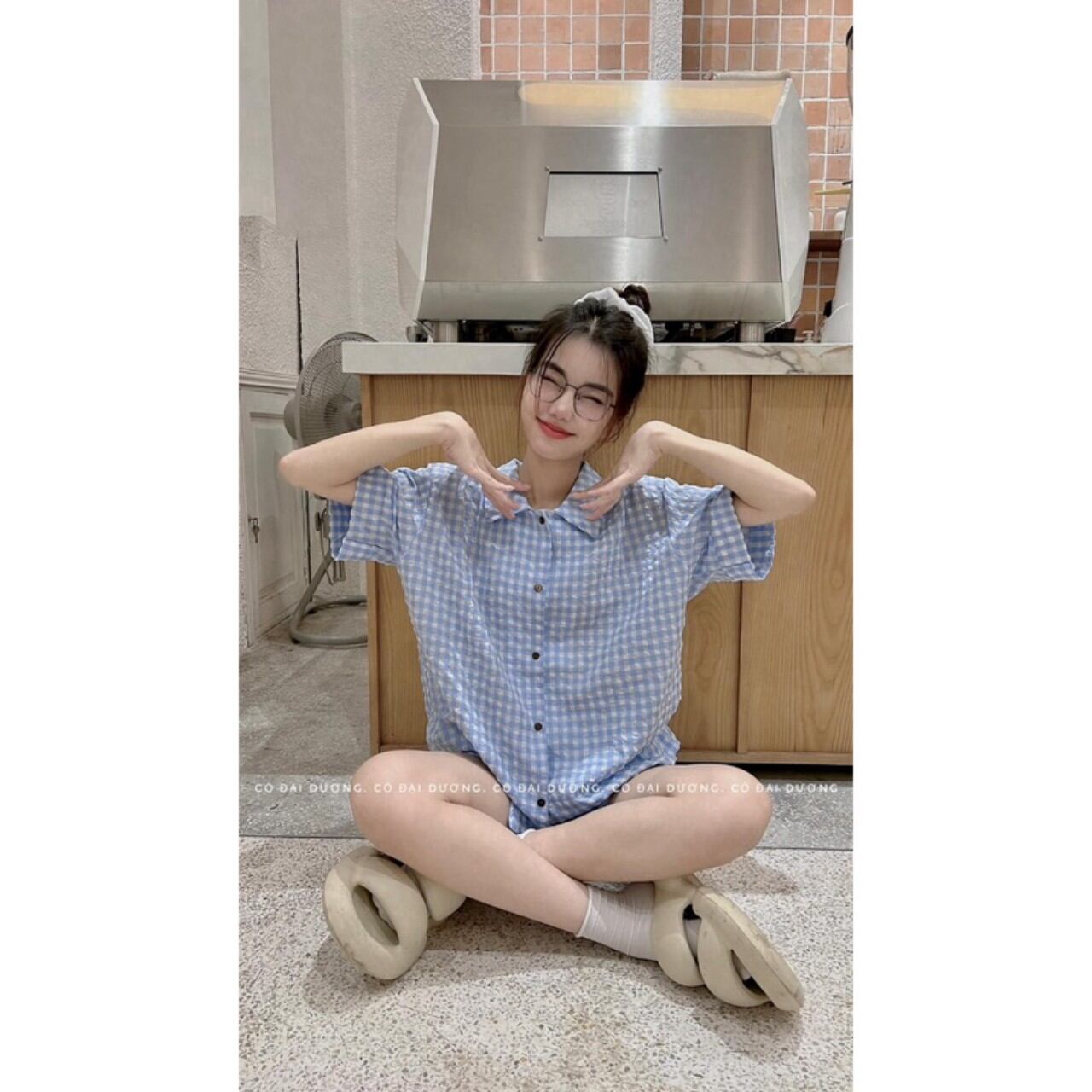 Sét bộ đùi Pyjama kẻ xốp.
