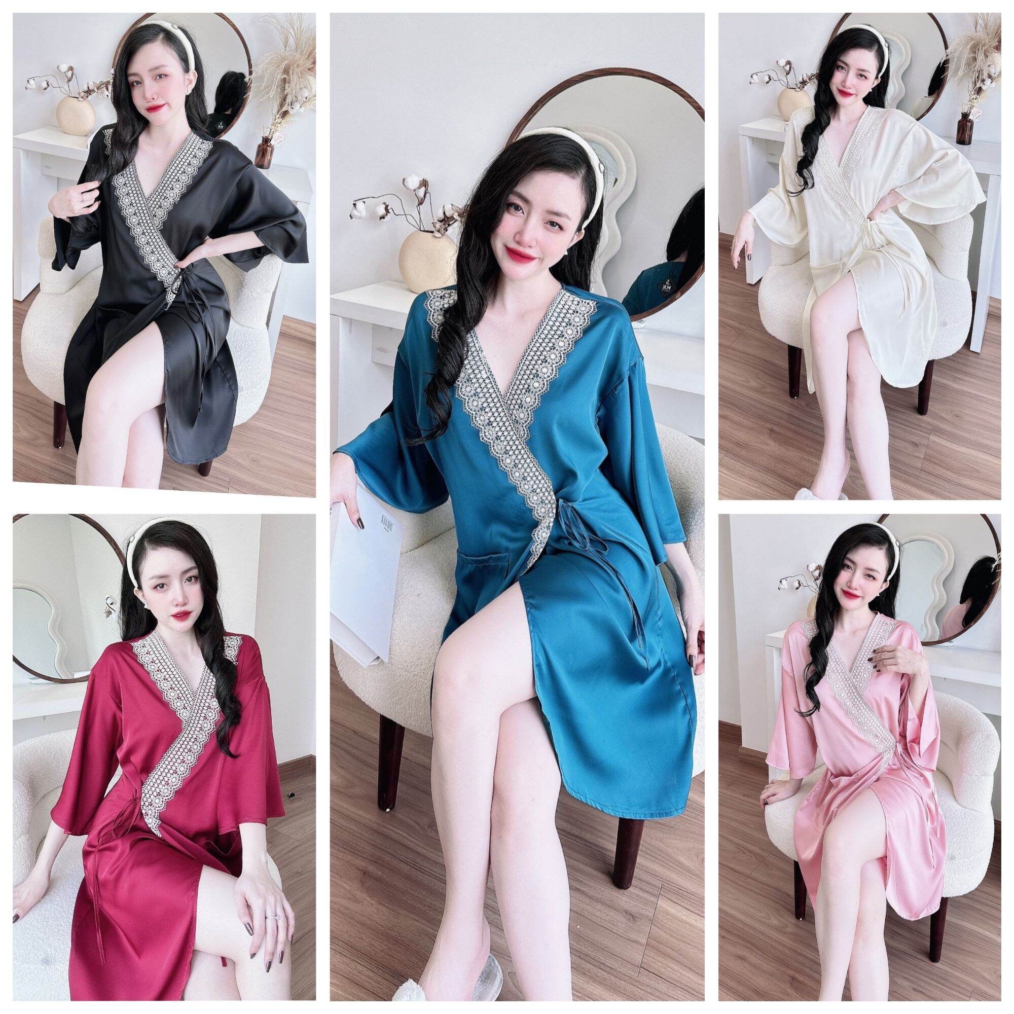 Set Đồ ngủ gợi cảm BIGSIZE dưới 80kg Áo Choàng Kimono kèm quần đùi vải Lụa Latin cao cấp Set đồ ngủ nữ style sang chảnh