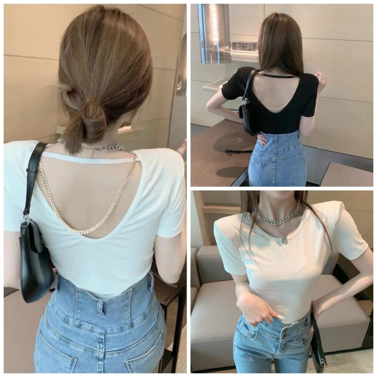 Áo Croptop cổ tròn lưng tim