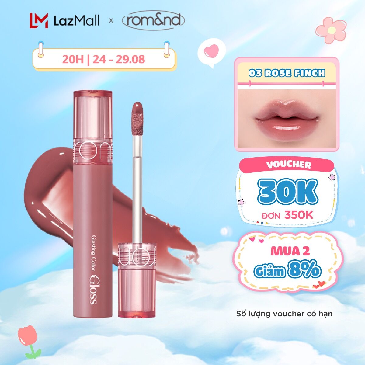 Son tint bóng căng mọng Romand Glasting Color Gloss 4g
