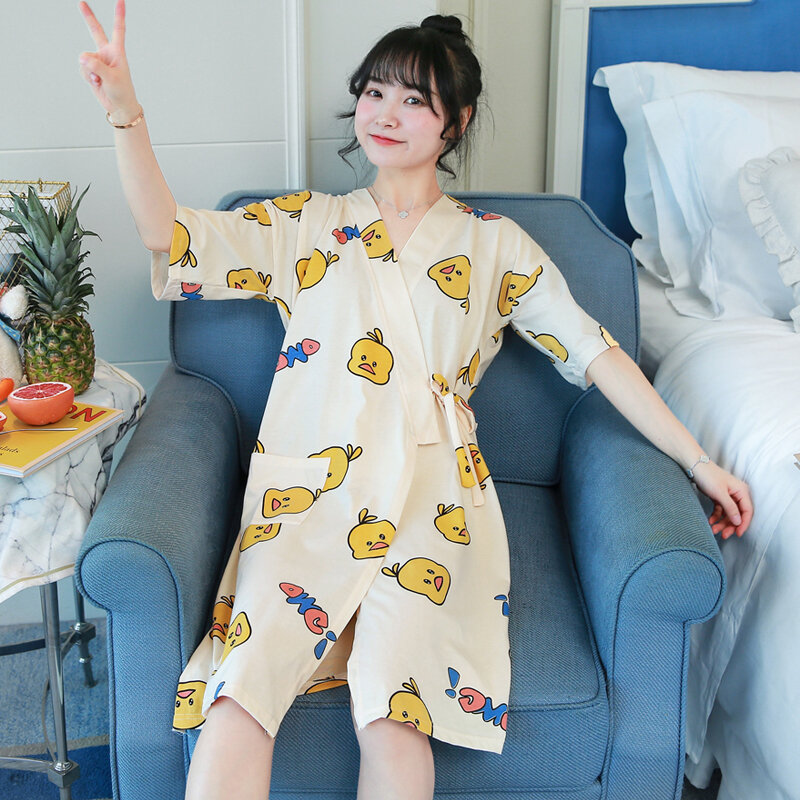Váy ngủ kimono kiểu nhật áo choàng ngủ cổ chữ v dây thắt dễ thương hoạt hình mùa hè cho nữ áo choàng tắm đồ ngủ kiểu nhật rộng rãi mặc ở nhà