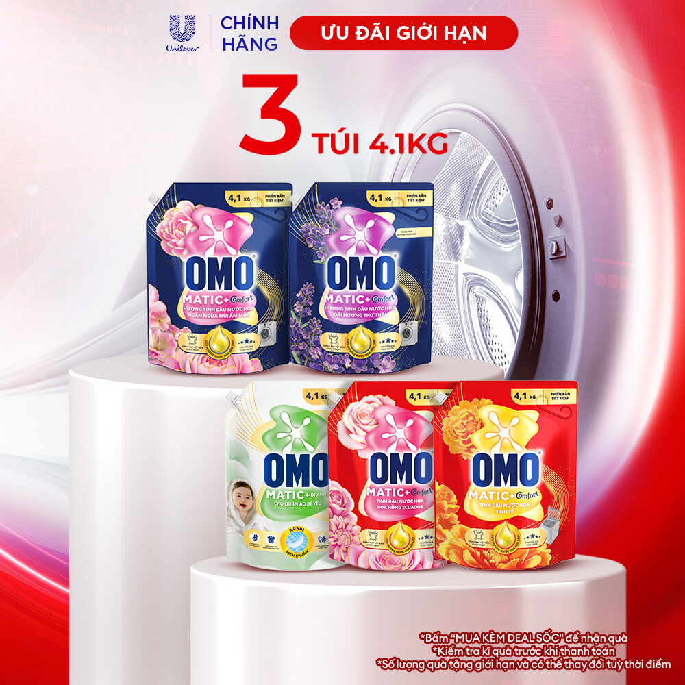 Combo 3 túi Nước giặt OMO Matic túi 4.1kg (bao bì tùy lô nhập hàng)