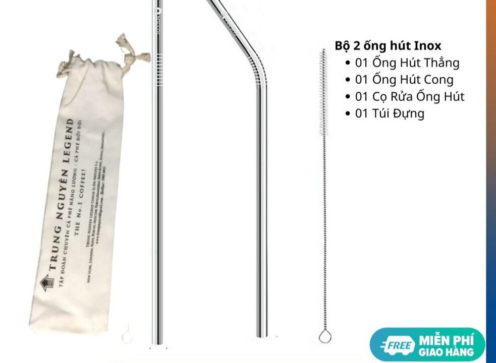Bộ ống hút inox 3 món giá rẻ