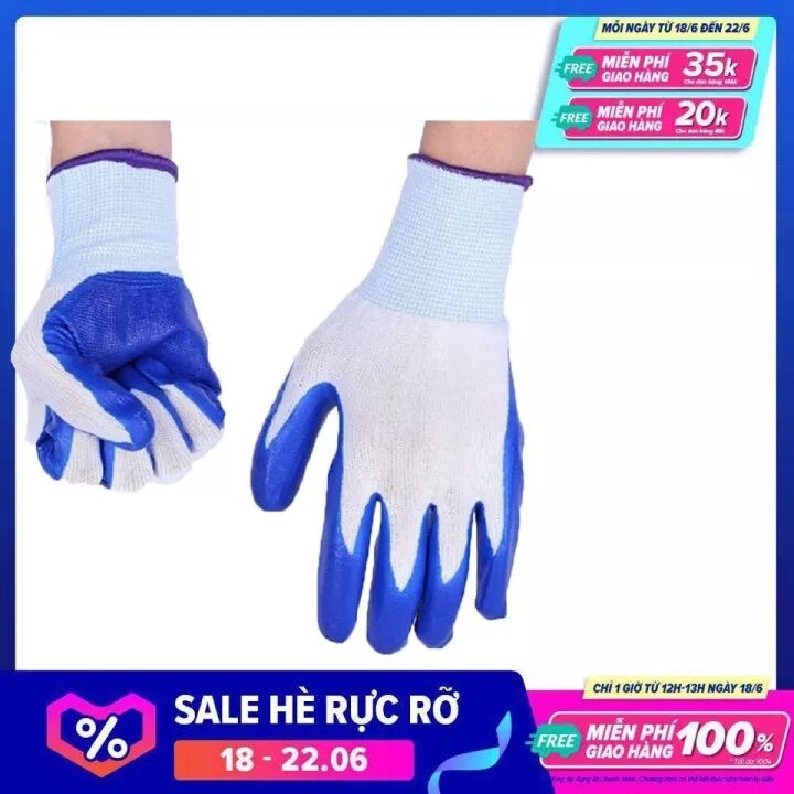 combo12 đôi găng tay sợi PU phủ sơn xanh