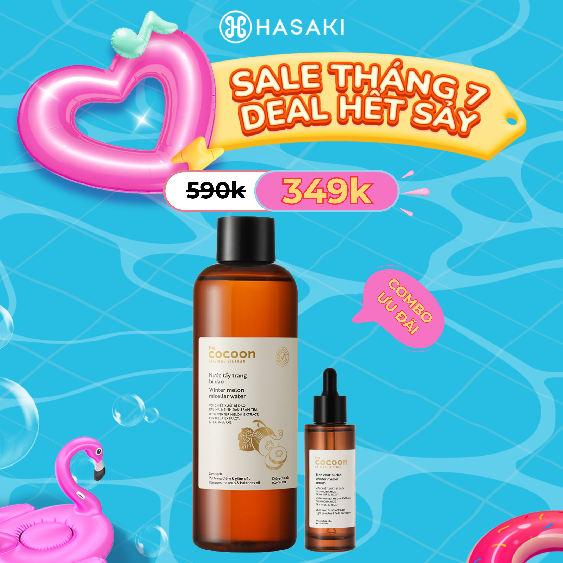 [SIÊU GIẢM GIÁ] Combo Cocoon Nước Tẩy Trang 500ml + Tinh Chất Bí Đao Giảm Dầu Mụn, Mờ Thâm 70ml Hasaki Sản Phẩm Chính Hãng