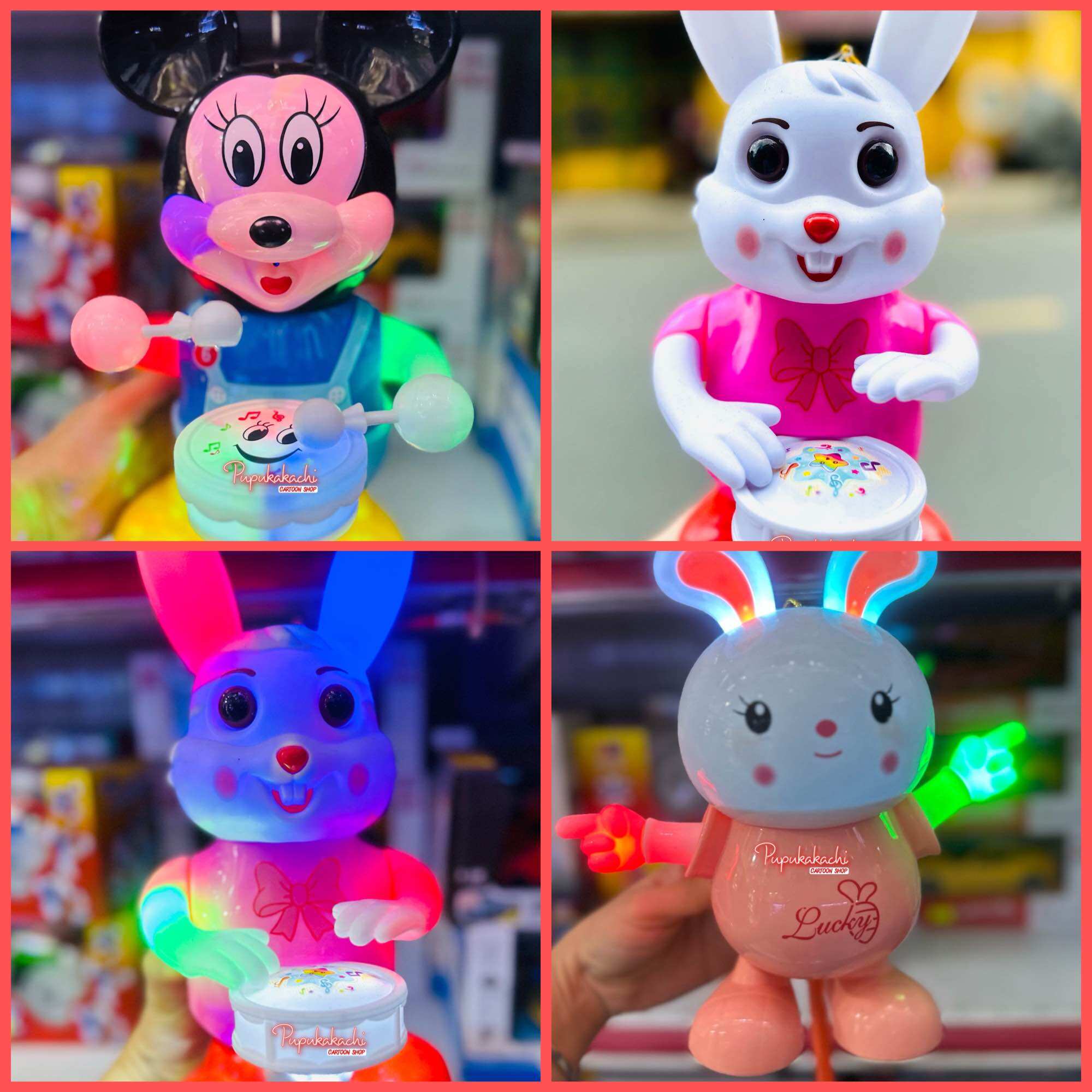 Lồng đèn trung thu pin thỏ/mickey đánh trống có đèn nhạc cho bé