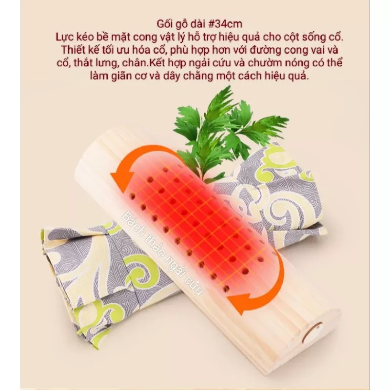 Combo 1 gối gỗ ngải cứu và 1 hộp 54 viên ngải đoạn, giảm đau cổ vai gáy