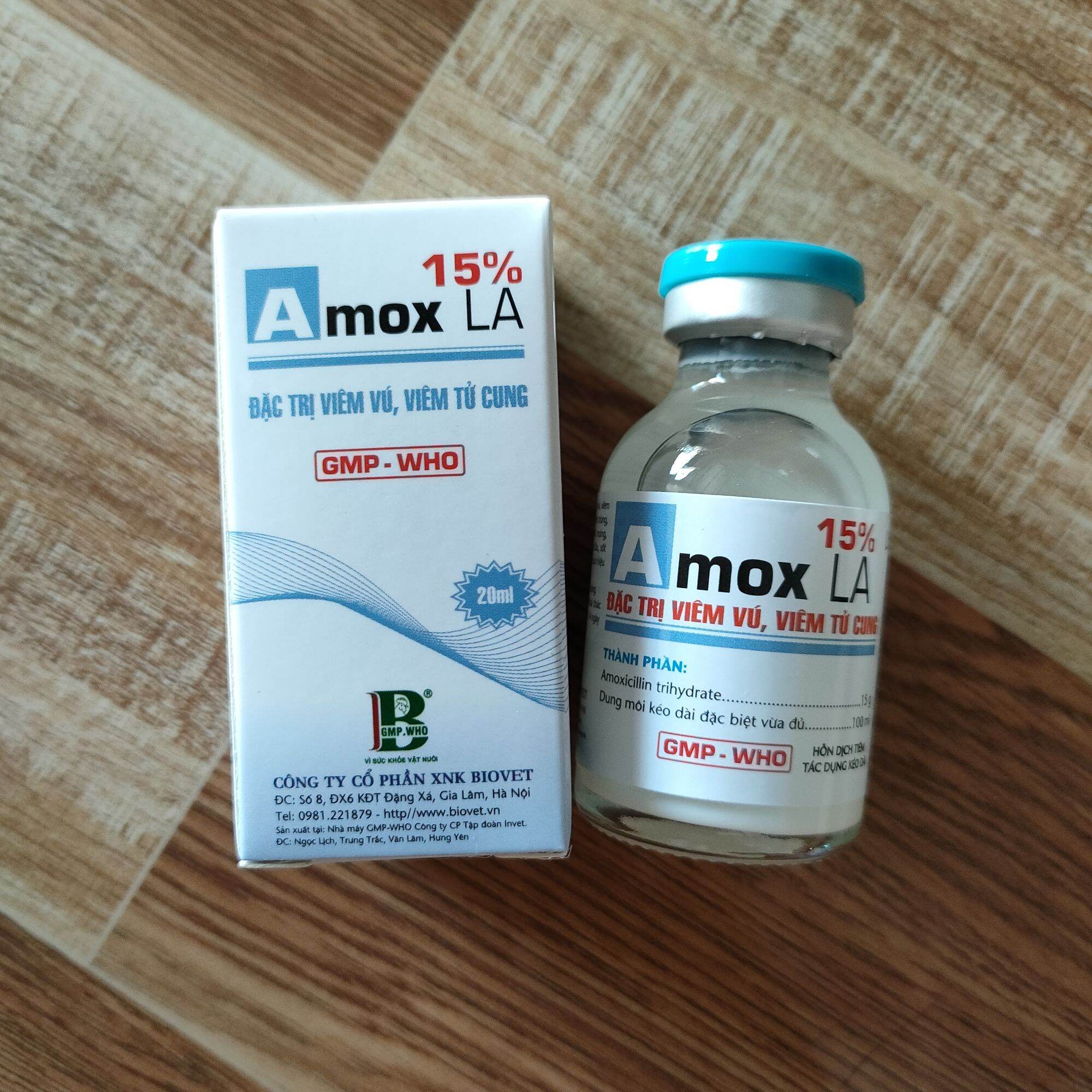 Amox LA 20ml viêm vú, viêm tử cung, viêm da, bỏ ăn, thương hàn, phù đầu trên heo, trâu bò, chó mèo. 