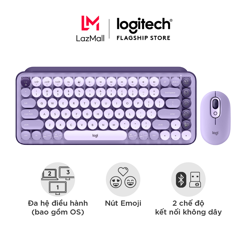 Combo Logitech Pop: Logitech Pop Keys Wireless Mechanical Emoji Keyboard + Logitech Pop Mouse Wireless Mouse With Customizable Emoji