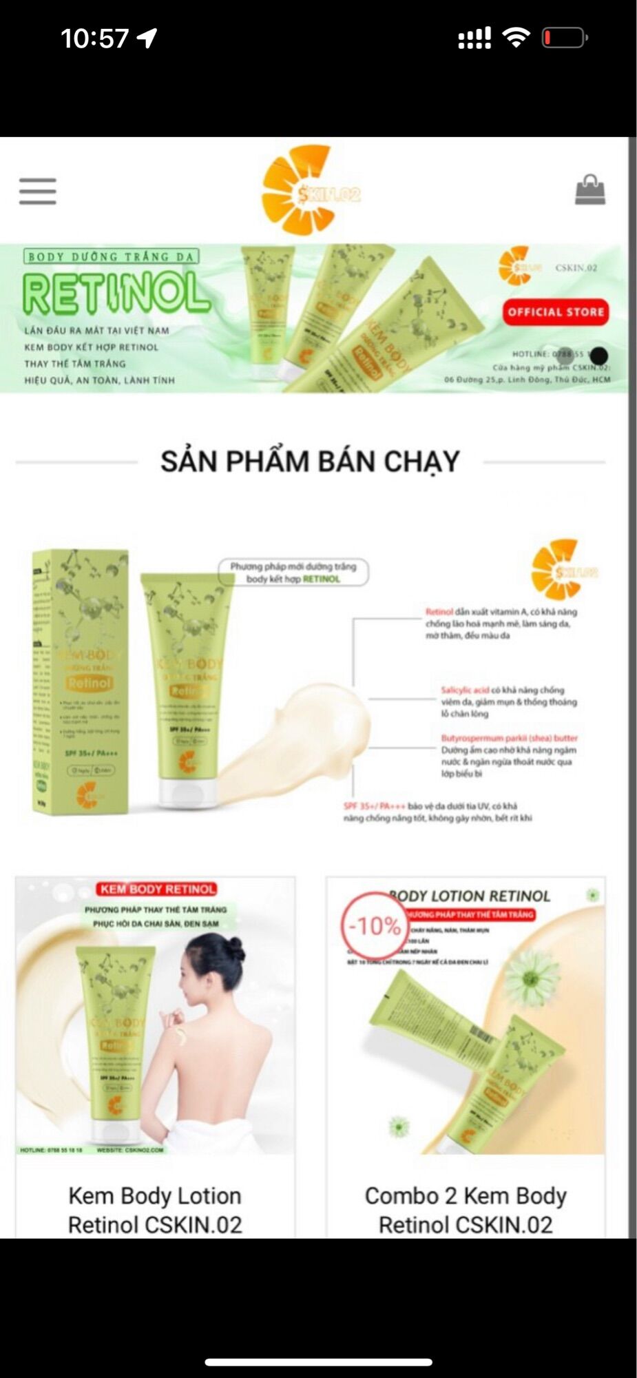 Kem Body Lotion Retinol CSKIN.02