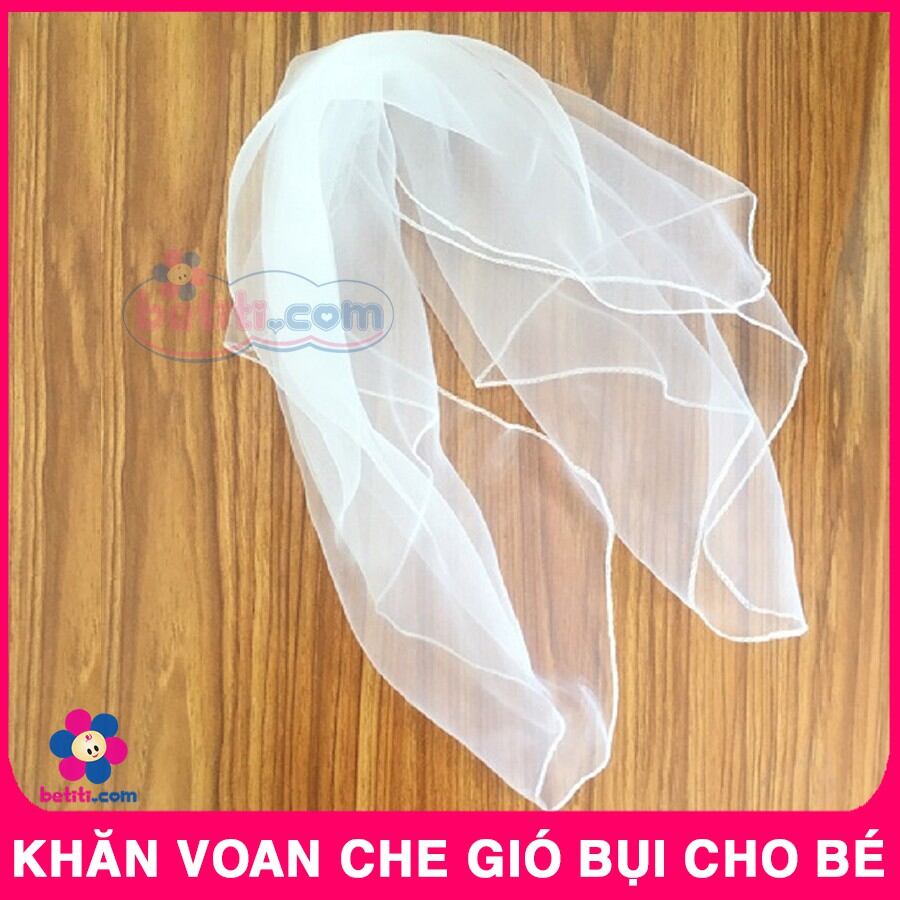 Khăn voan trắng, khăn bông bay che gió bụi cho bé