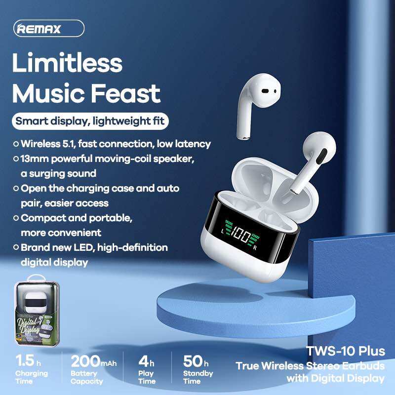 Tai nghe Bluetooth TWS Remax TWS-10 Plus V5.1 (Trắng)