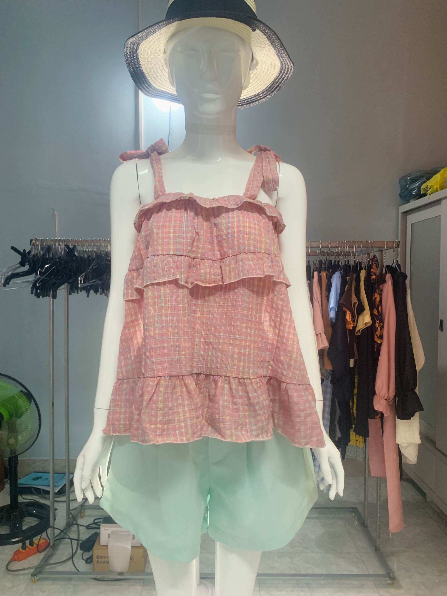 (Video thật) Áo Babydoll Hai Dây Tầng Cột Sọc