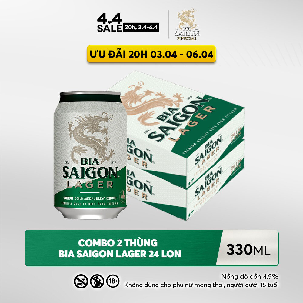 Nồng Độ Cồn 4.3% - Combo 2 Thùng 24 Lon Bia Saigon Lager 330ml