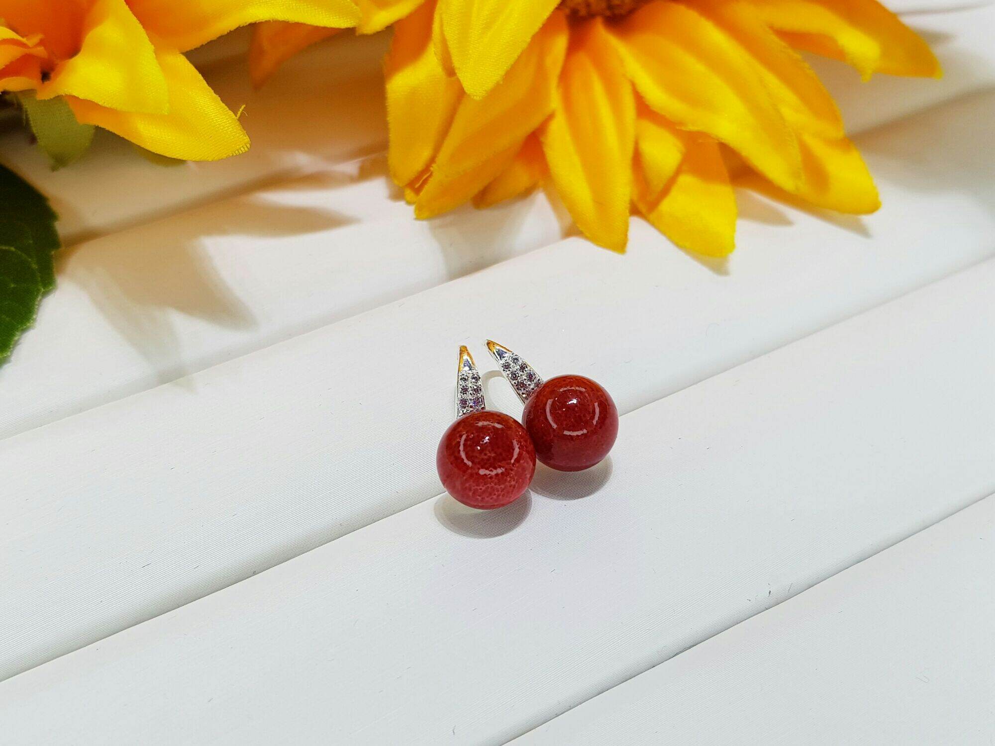 (ảnh thật) Bông tai bạc san hô đỏ tự nhiên