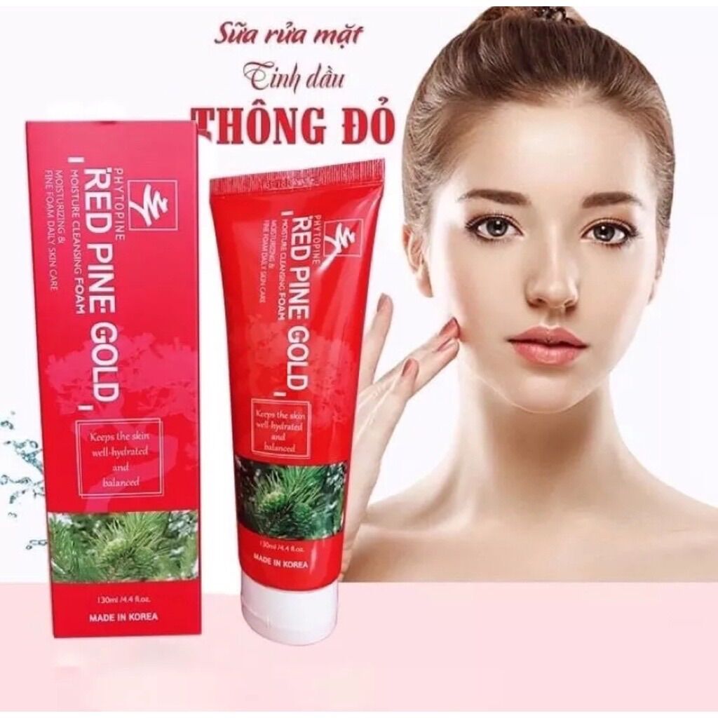 Sữa rửa mặt tinh dầu thông đỏ red pine gold moisture cleansing foam hàn quốc, tuýp 130ml, giữ ẩm, sạch da
