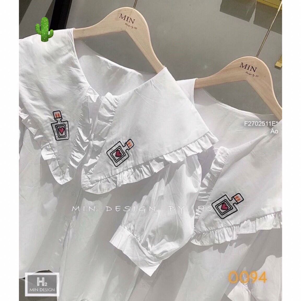 ÁO SƠ MI CỔ BÈO HÌNH THÊU