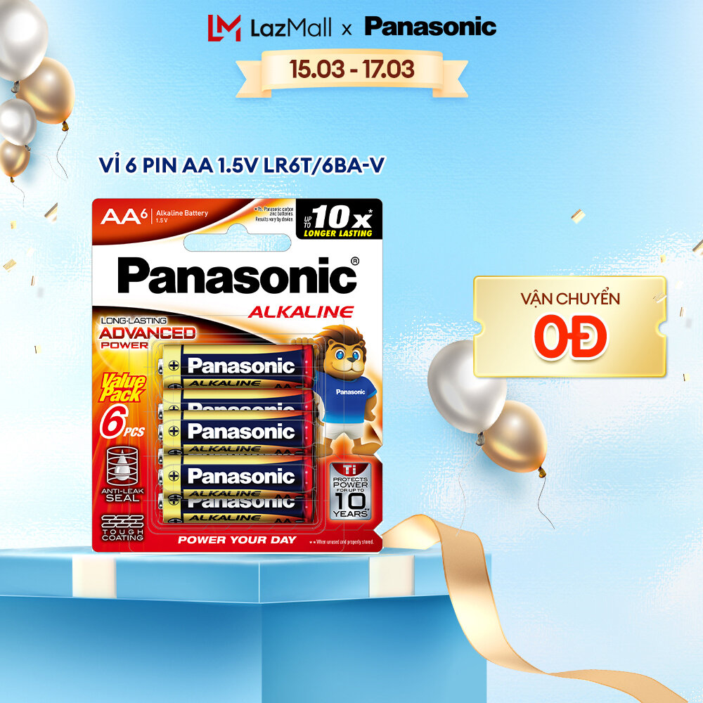 Vỉ 6 viên pin panasonic aa 1.5v lr6t/6ba-v - hàng chính hãng