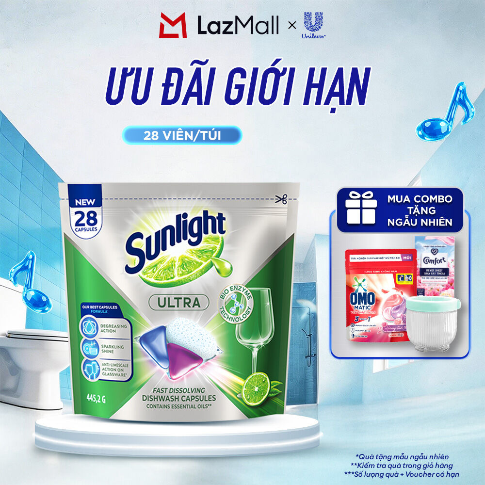 Túi Viên Rửa Chén Bát Sunlight 14 in 1 Dành Cho Máy Rửa Chén (28 Viên/Túi)