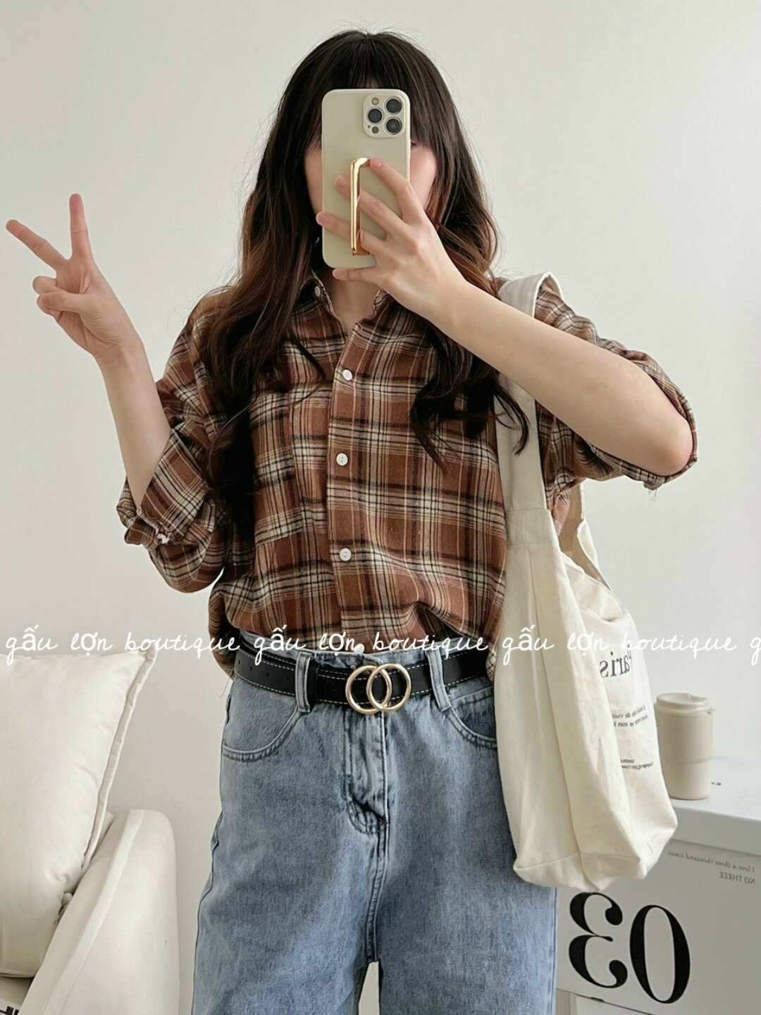 áo sơ mi kẻ caro chất thô dạ hàn quốc
