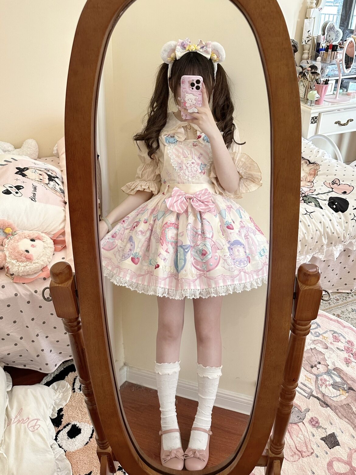 Sweet Heart Bow Original Lolita Cute Bé Gái Adorable Strap Dress Anime Cosplay Costume Party Wear Fashionable Vintage Style