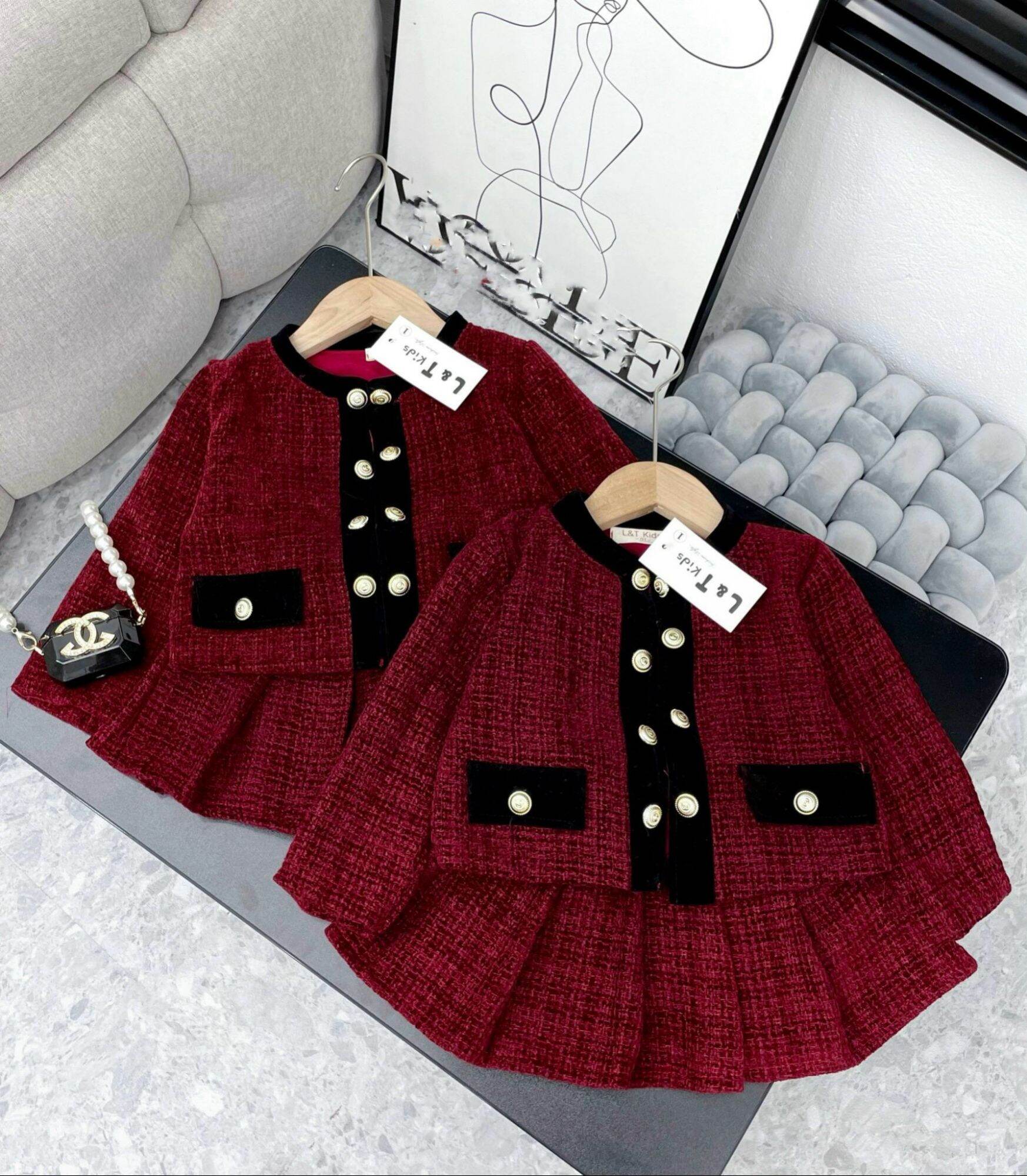 Set dạ viền kép cv xoè xinh xắn bé gái