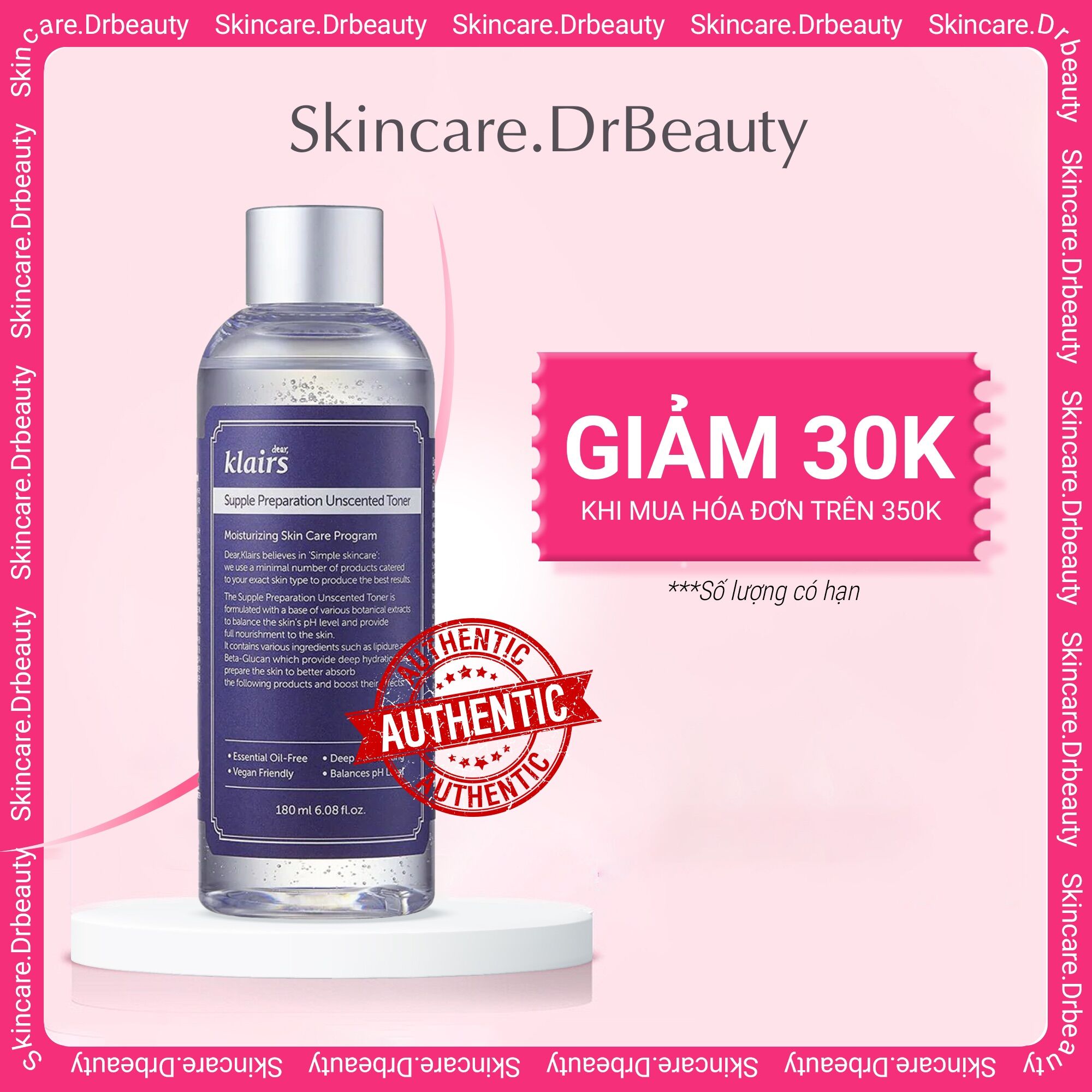 Toner klair không mùi mỏng nhẹ 180 ml