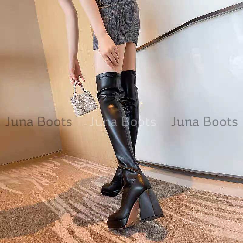 Giày Bốt da cổ cao qua gối đế dày thời trang nữ - Boots đùi nữ da mềm đi êm chân cao cấp