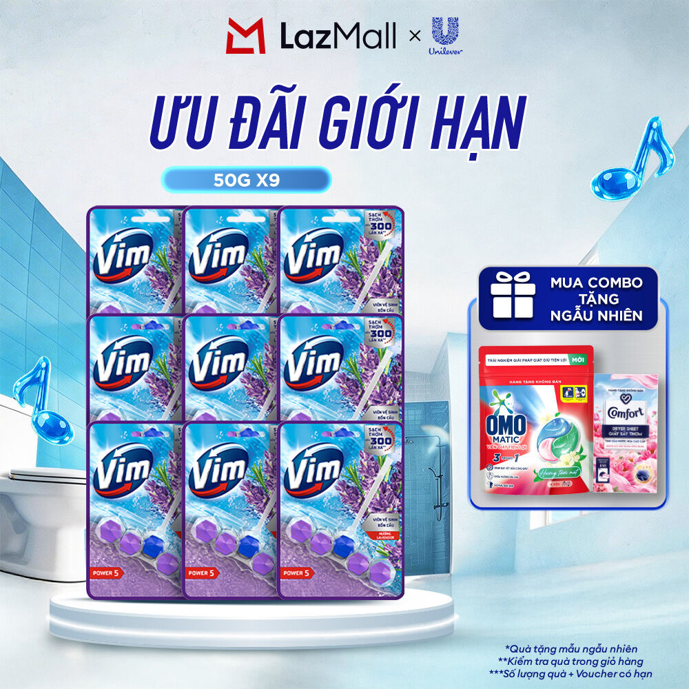 Combo 9 Viên Treo Vệ Sinh Bồn Cầu Vim Power 5 | Sạch Thơm Đến 300 Lần Xả (50g/viên) (bao bì tùy lô nhập hàng)