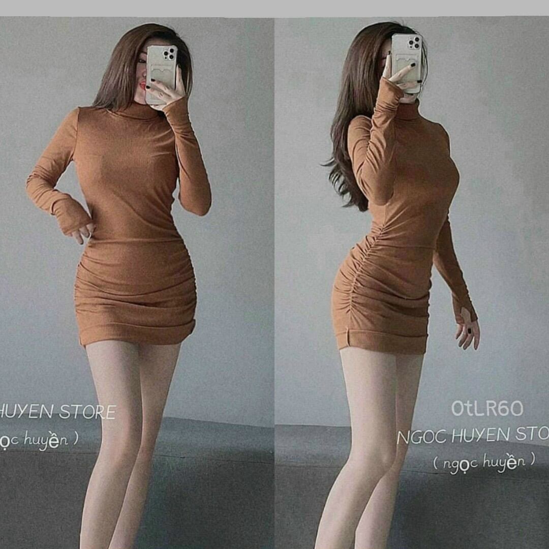 Đầm Body Cổ Lọ Tay Dài Chất Thun Gân_Zuzu
